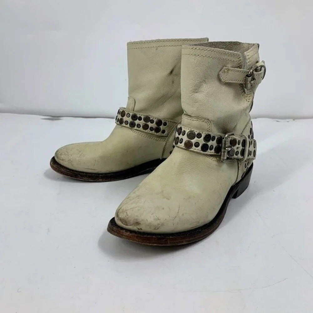 Ash Women's Moto Ankle Studded Handmade Buckle Moto Boots‎ Size 6.5